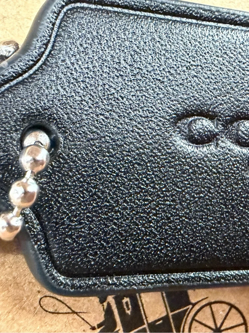 COACH New York Embossed Black Leather Bag Tag Charm Keychain BRAND NEW